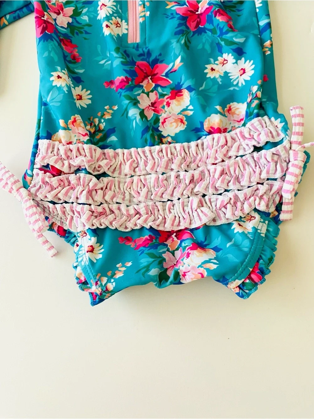 RuffleButts Baby UPF50+  Floral Long Sleeve One Piece Rash Guard 6-12M Swimsuit